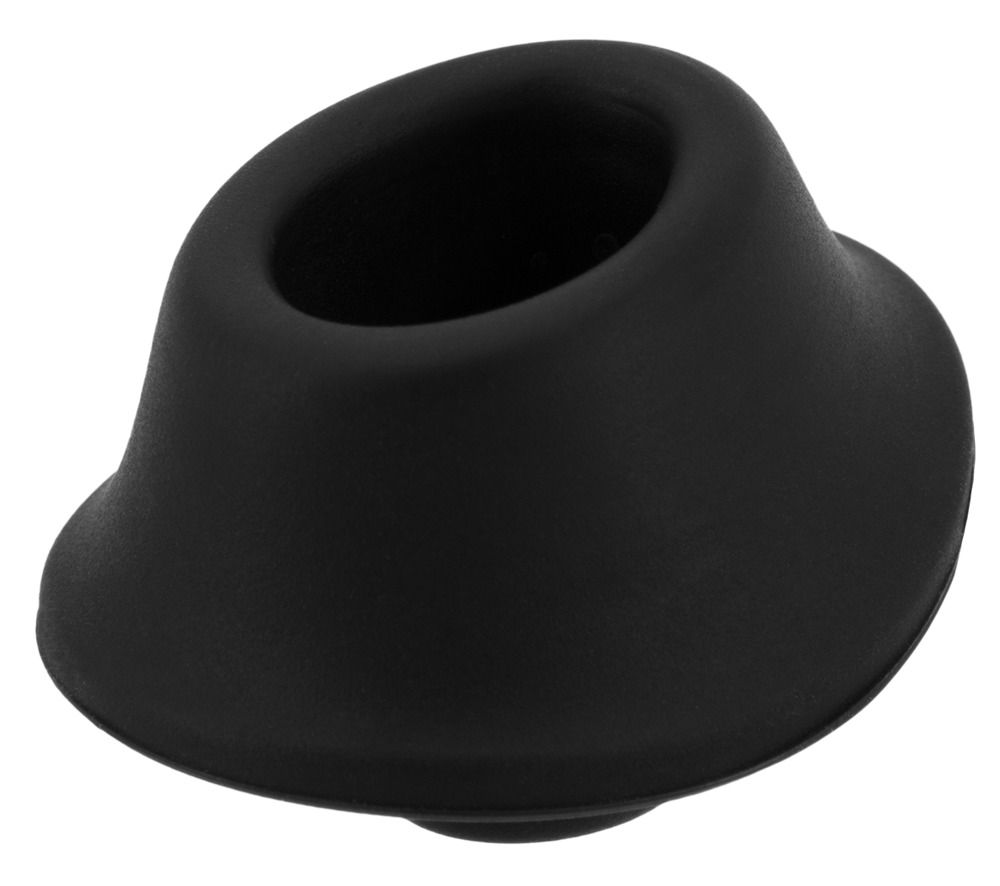 Schwarzer Aufsatz mit ovaler Öffnung. Konische Form mit abgerundeter Basis. Aus weichem Material.