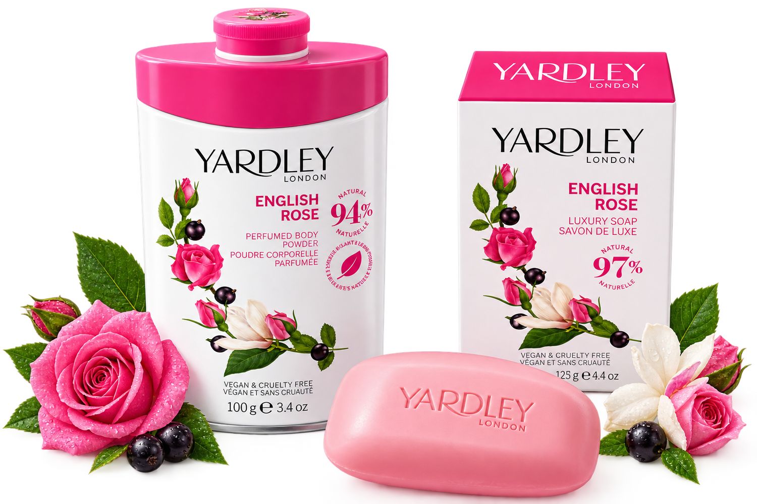Yardley London English Rose Pflege-Set – Körperpuder & Seife 225 g