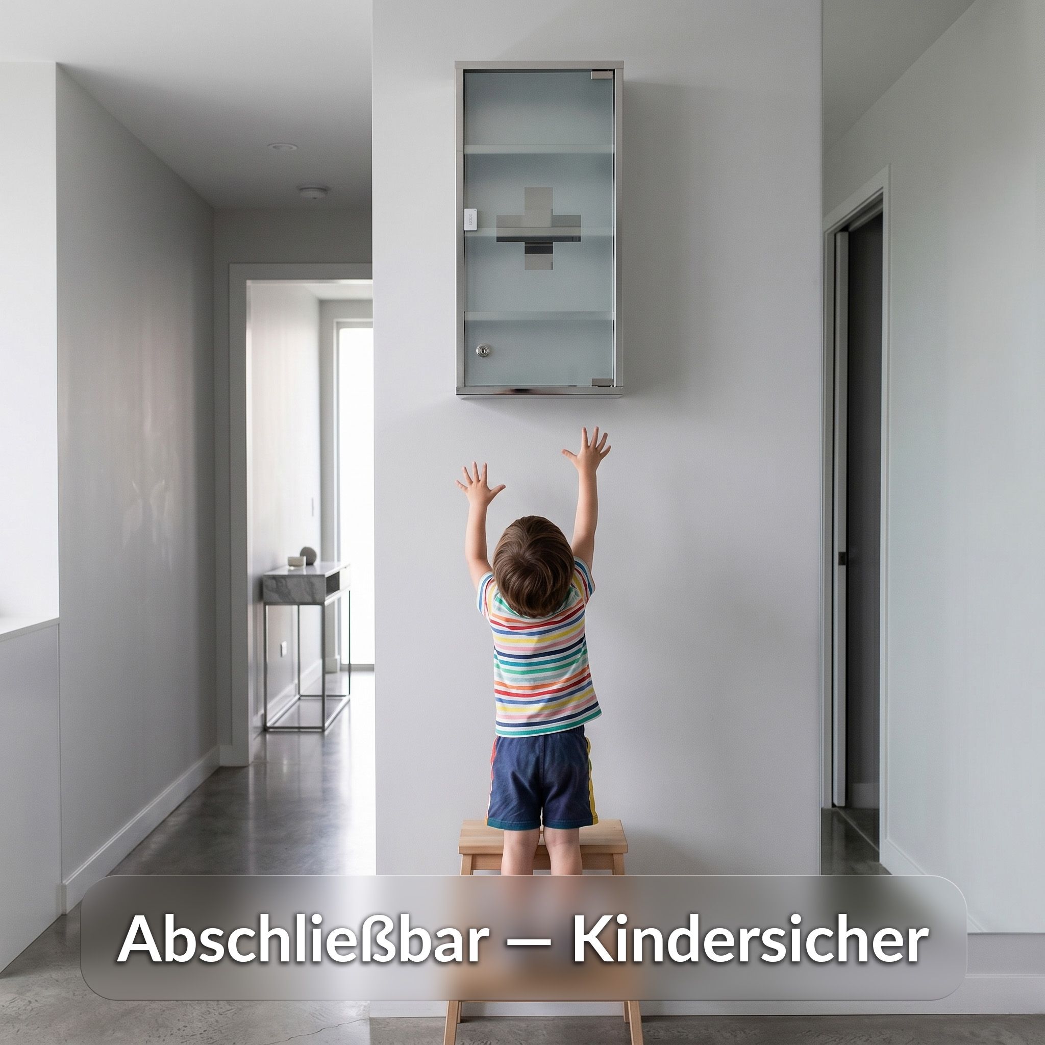 KARAT Medizinschrank Allen - Abschließbarer Arzneischrank mit Glastür Silber 60 x 30 cm 4 Fächer