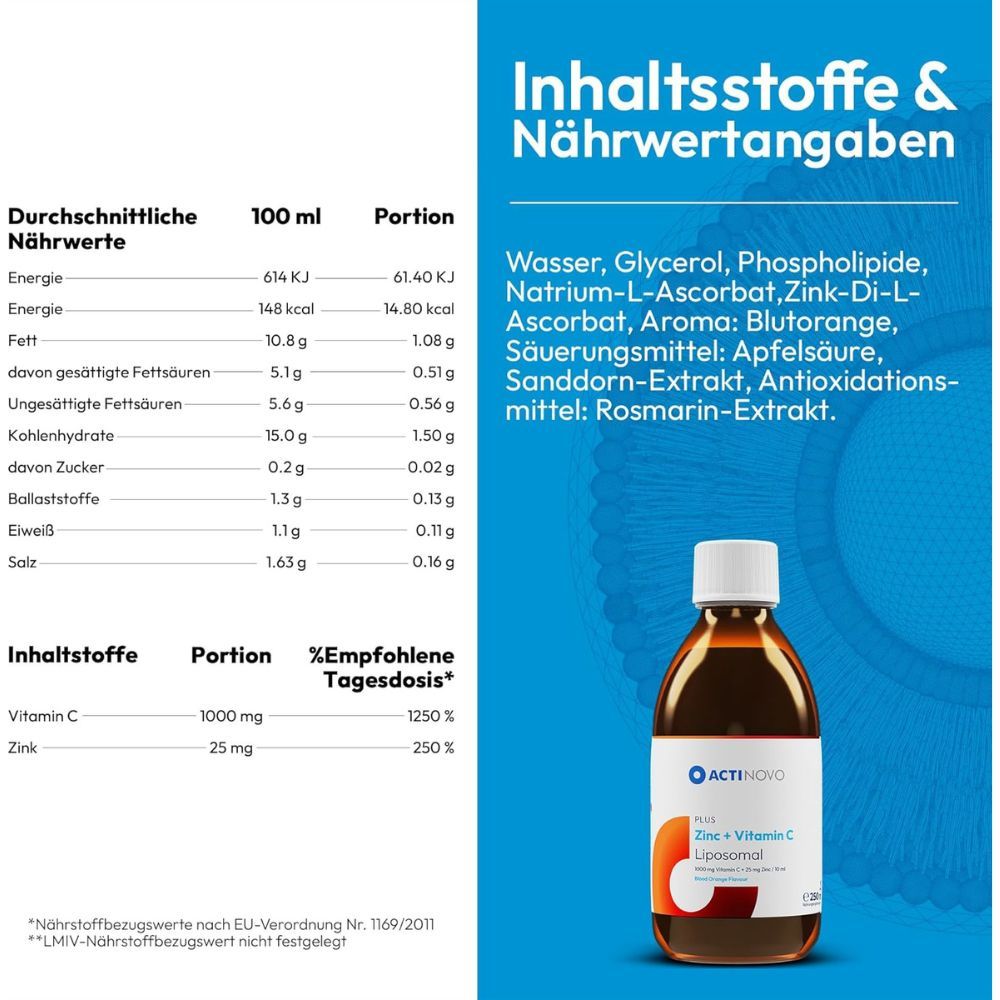 ActiNovo Zink + Vitamin C Liposomal mit Blutorangengeschmack