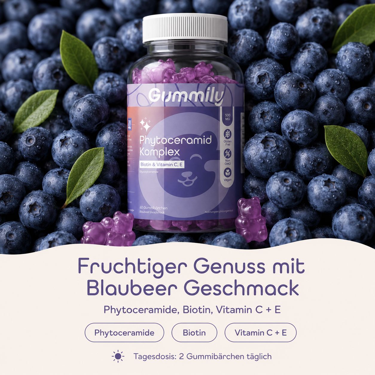 Gummily® Skin Glow Komplex mit Ceramiden - 500 mg Phytoceramid - Glycosylceramiden