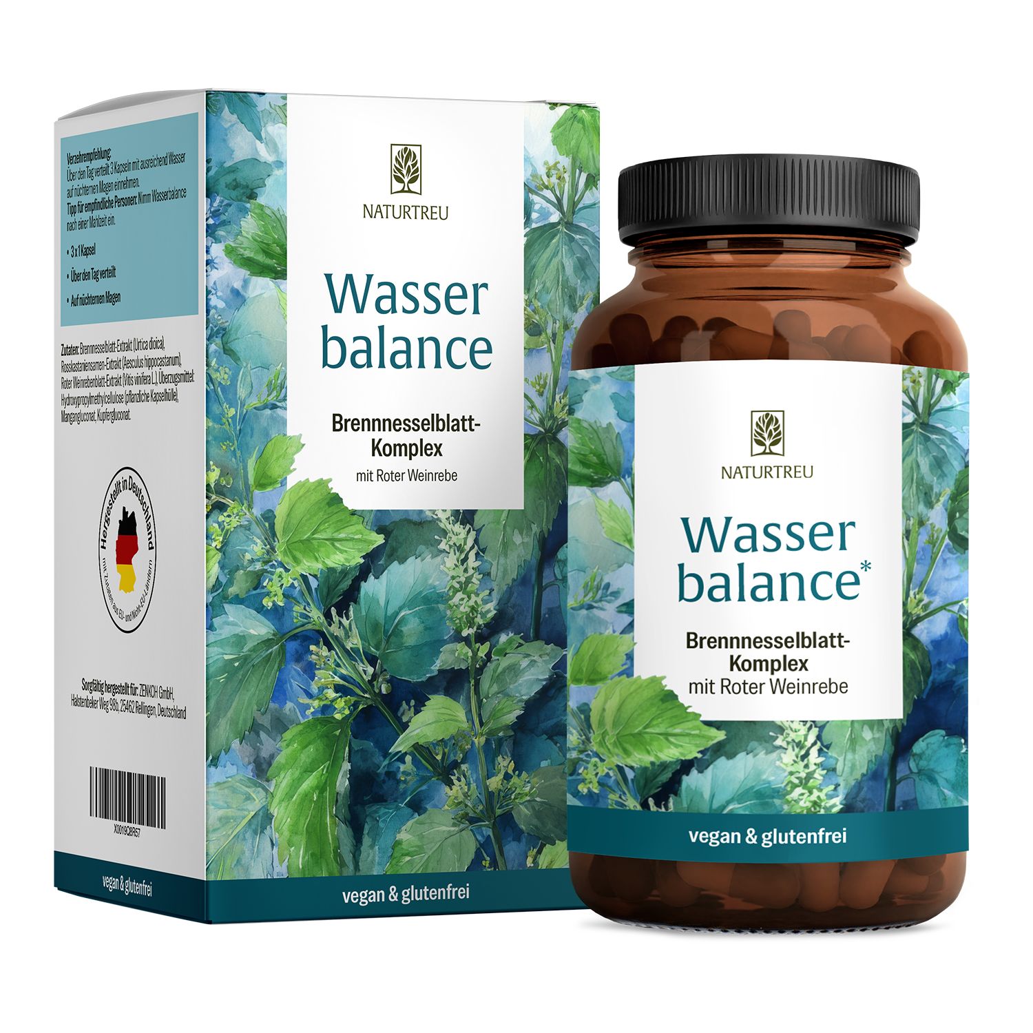 NATURTREU Wasser balance Brennnessel-Komplex Kapseln mit Schachtelhalm und Roter Weinrebe.