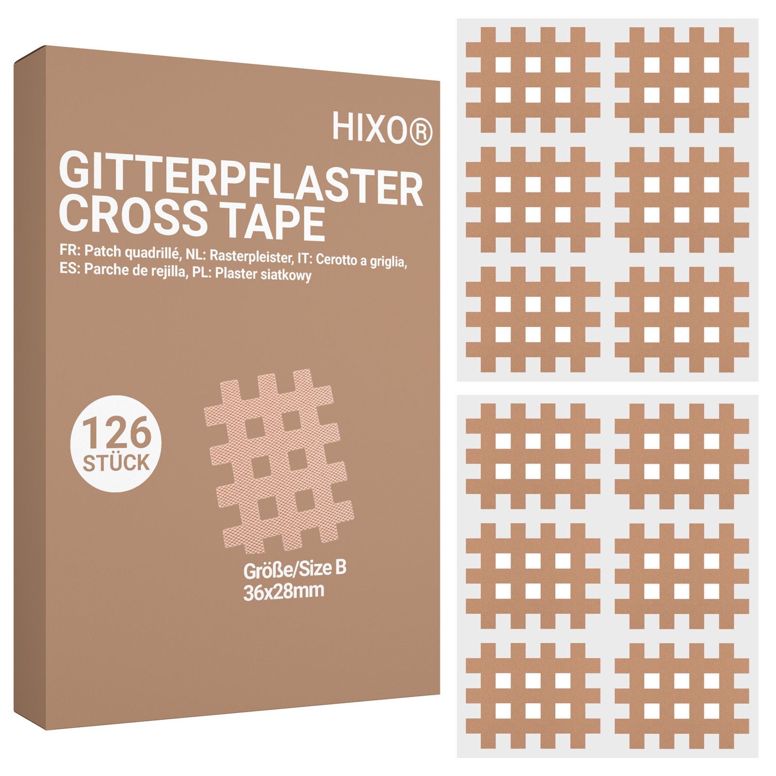 Hixo Gitterpflaster Gittertape Crosstape Akupunktur Pflaster Größe B 126 St