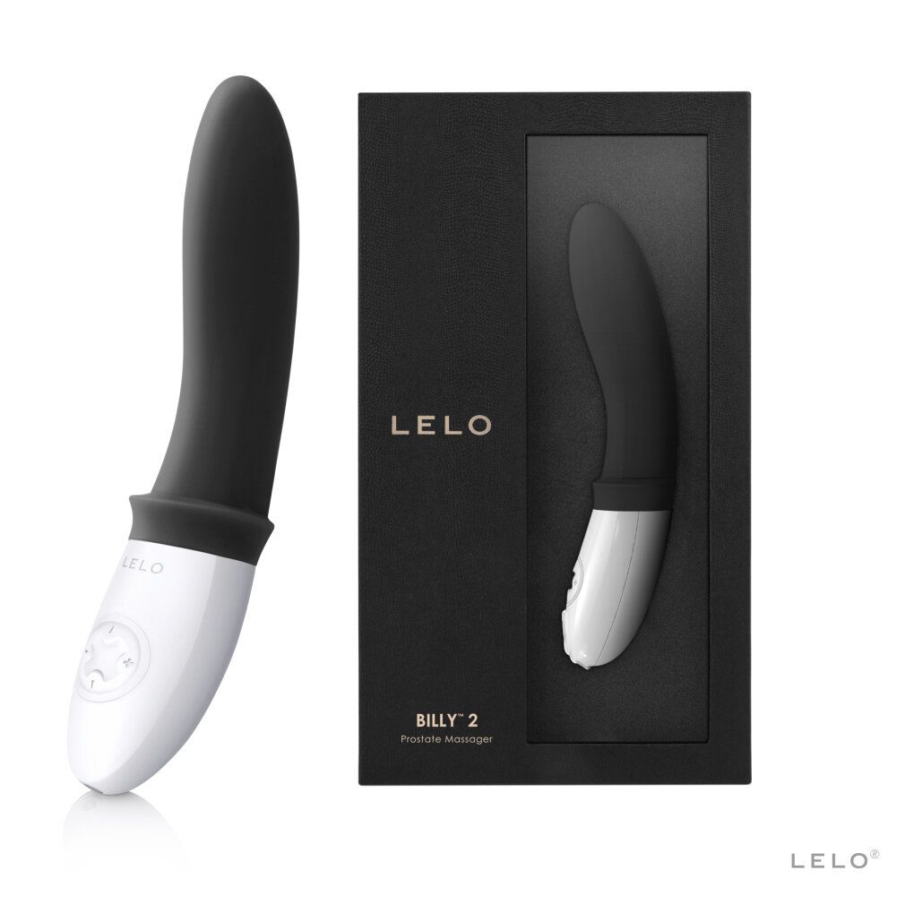Schwarz-weißes Wellness-Produkt. Mit LELO-Logo und Bedienknöpfen. Für Intimgebrauch.