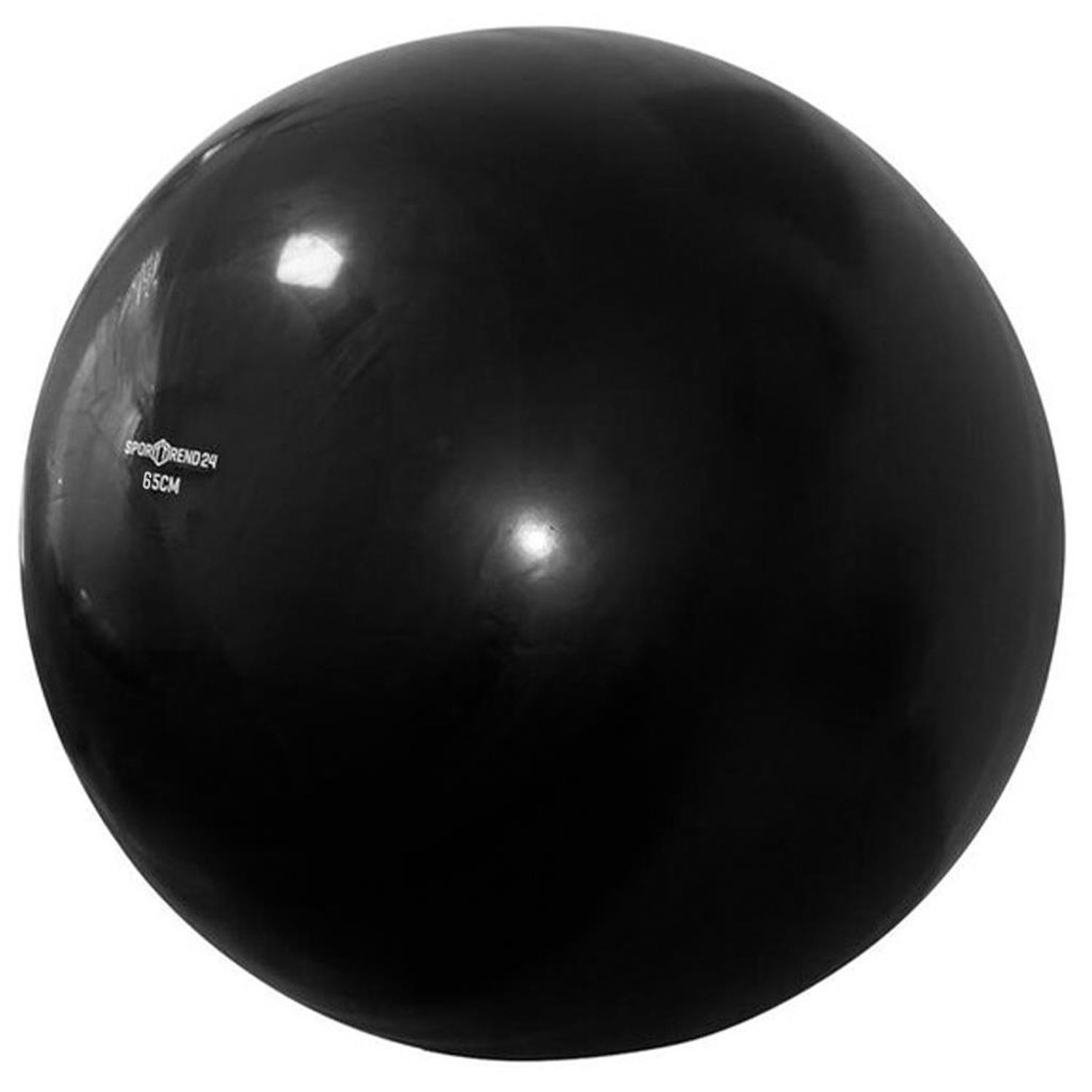 Schwarzer Gymnastikball. Aufschrift: Sporttrend24, 65CM.