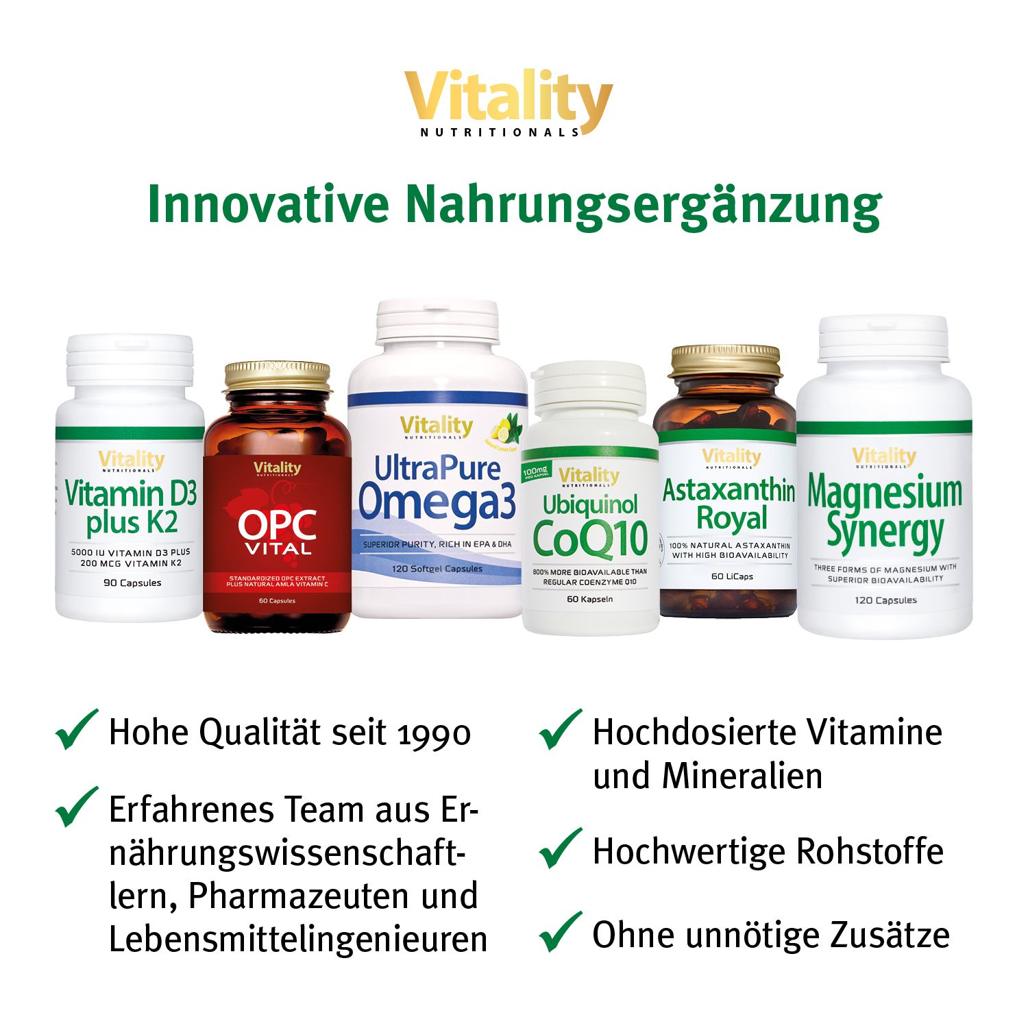 Magnesium Komplex 500 mit 7 verschiedenen Magnesiumverbindungen Vitality Nutritionals 107,5 g Kapseln