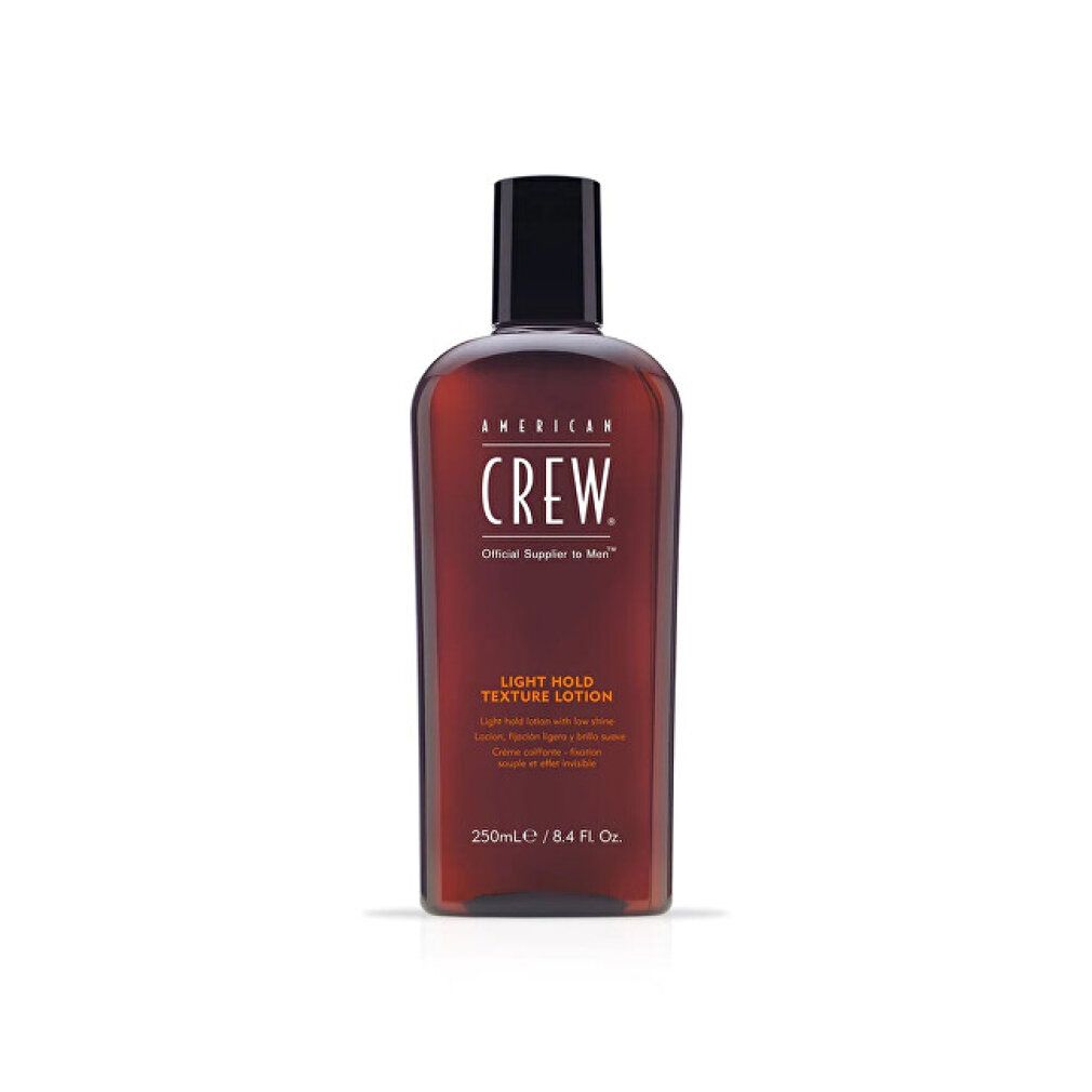 American Crew Classic Light Hold Texture Lotion in brauner Flasche mit schwarzem Deckel.