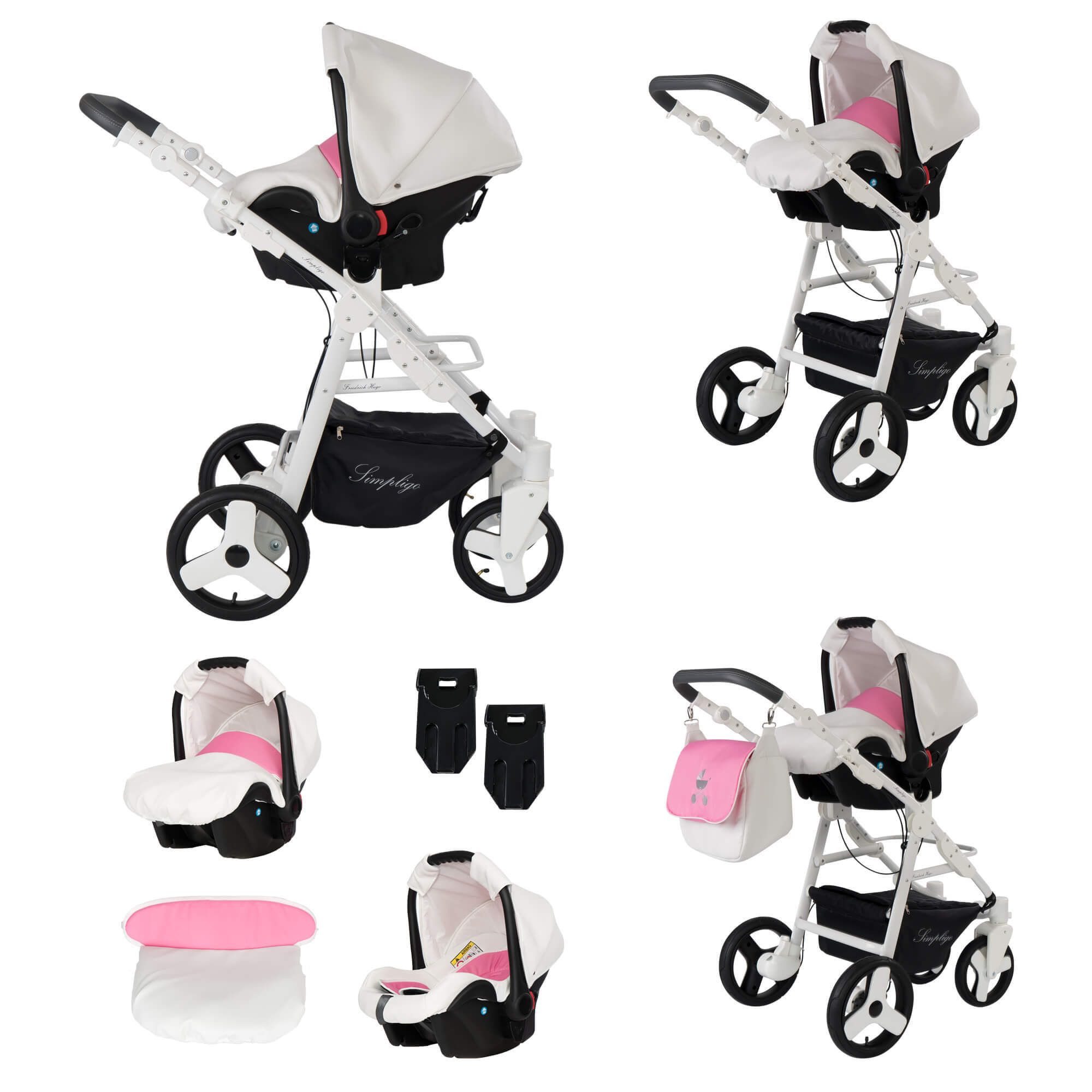 Friedrich Hugo Simpligo 4 in 1 Kinderwagen mit original Maxi Cosi, Pink (Kunstleder)