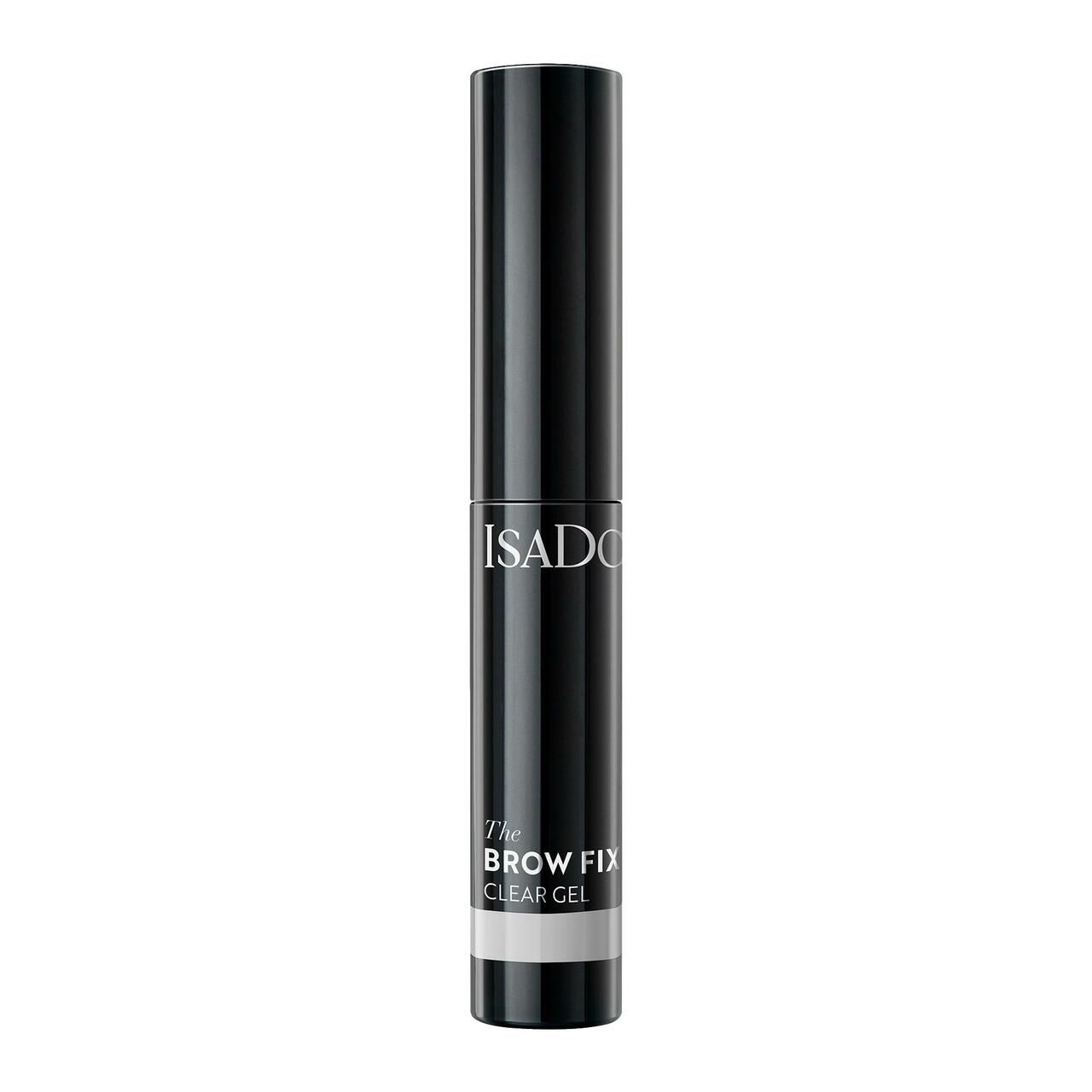 IsaDora Brow Fix Clear Gel. Schwarze Tube mit schwarzem Deckel. Produktname und Marke aufgedruckt.