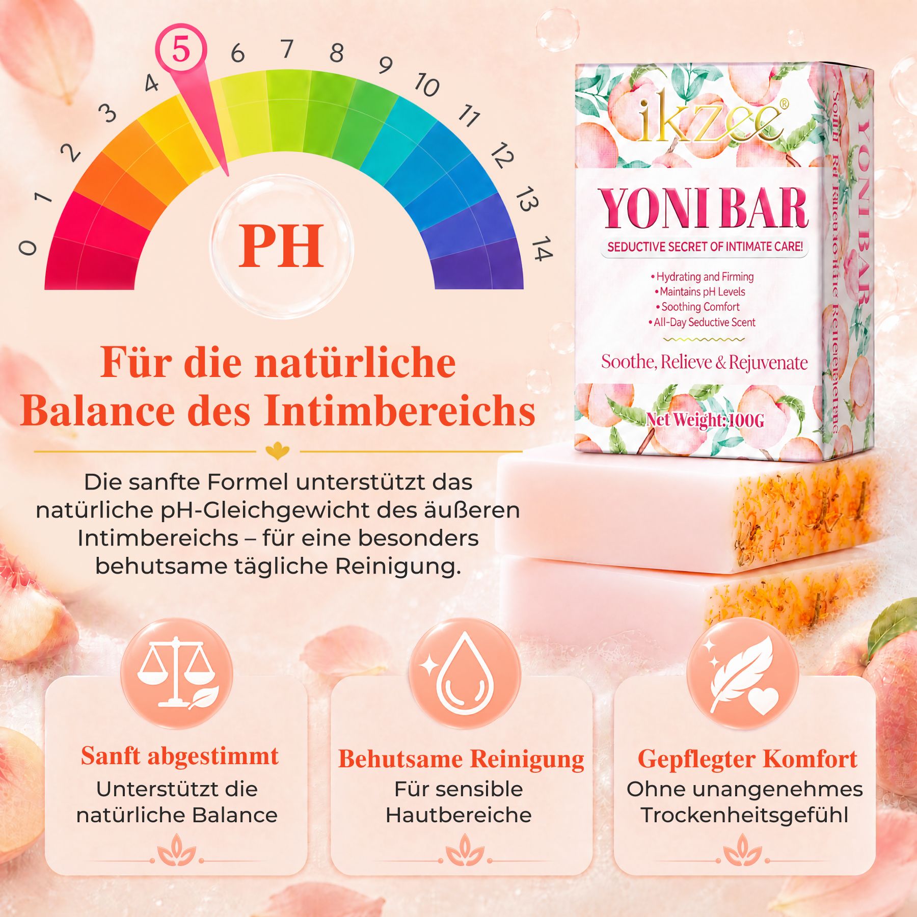 P-beauty Intimseife Yoni Bar Frauen Intimpflege pH-Balance mit Pfirsich