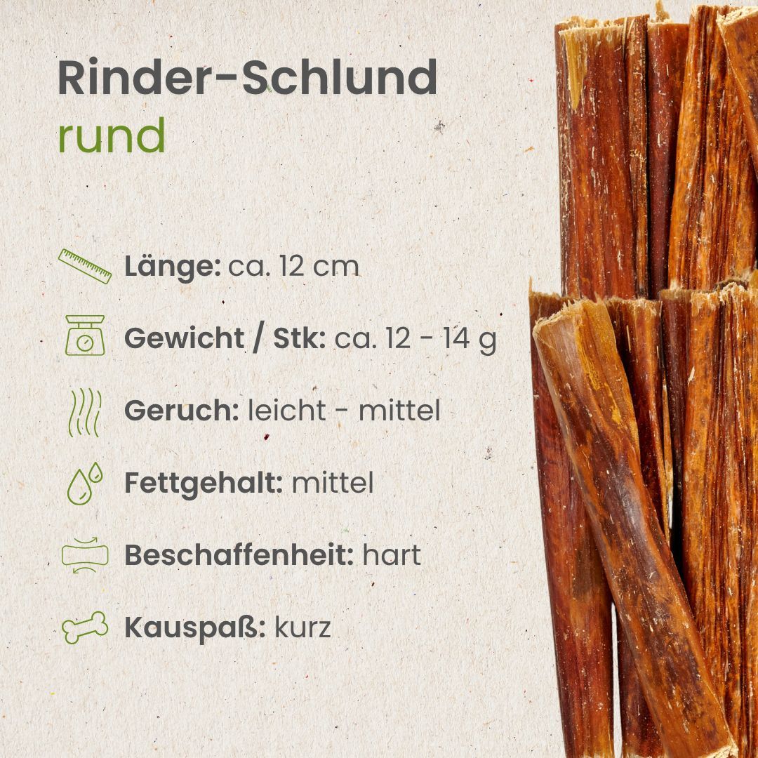 Rinderlungen-Sticks mit Details zu Länge, Gewicht, Geruch und Beschaffenheit.