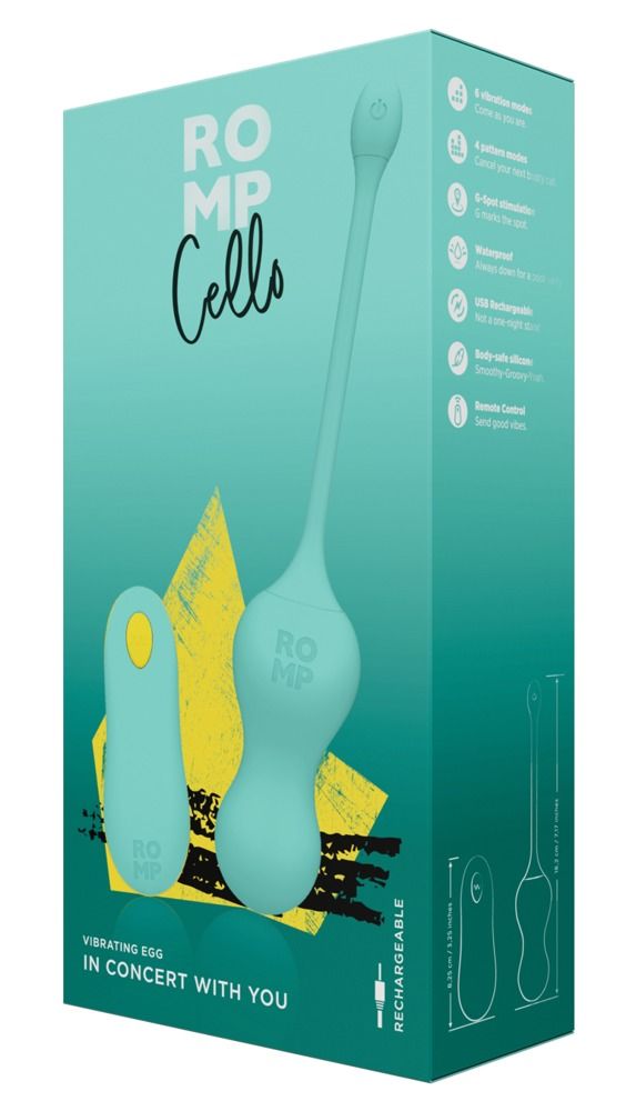Teal Romp Cello Vibrating Egg mit Fernbedienung. Wiederaufladbar, wasserdicht, Silikon.