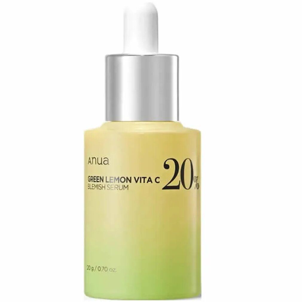 ANUA Green Lemon Vita C Blemish Serum Flasche mit Pipette. Gelb-grüner Farbverlauf, 20% aufgedruckt.