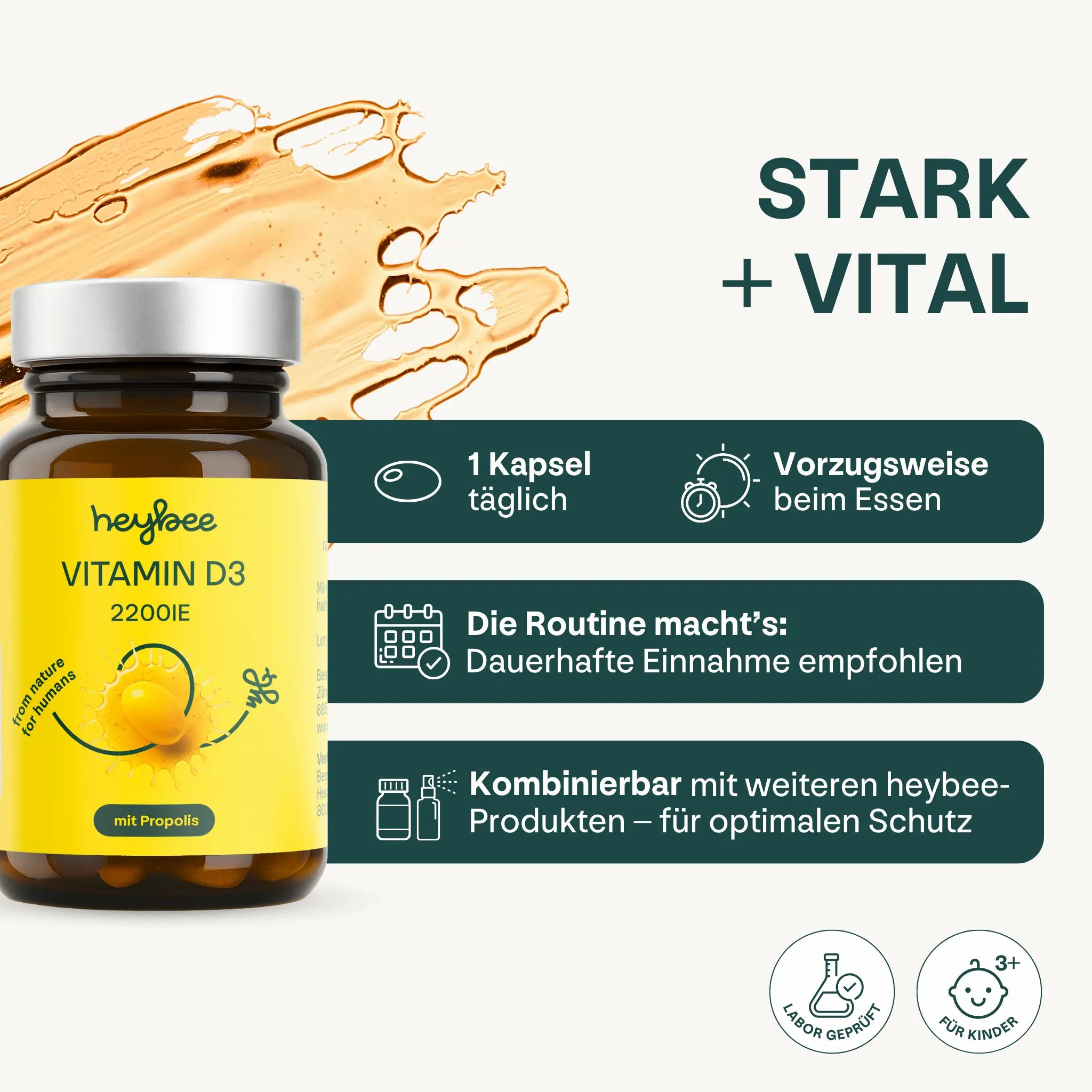 heybee Vitamin D3 700 I:E: + Propolis - 3er Packung