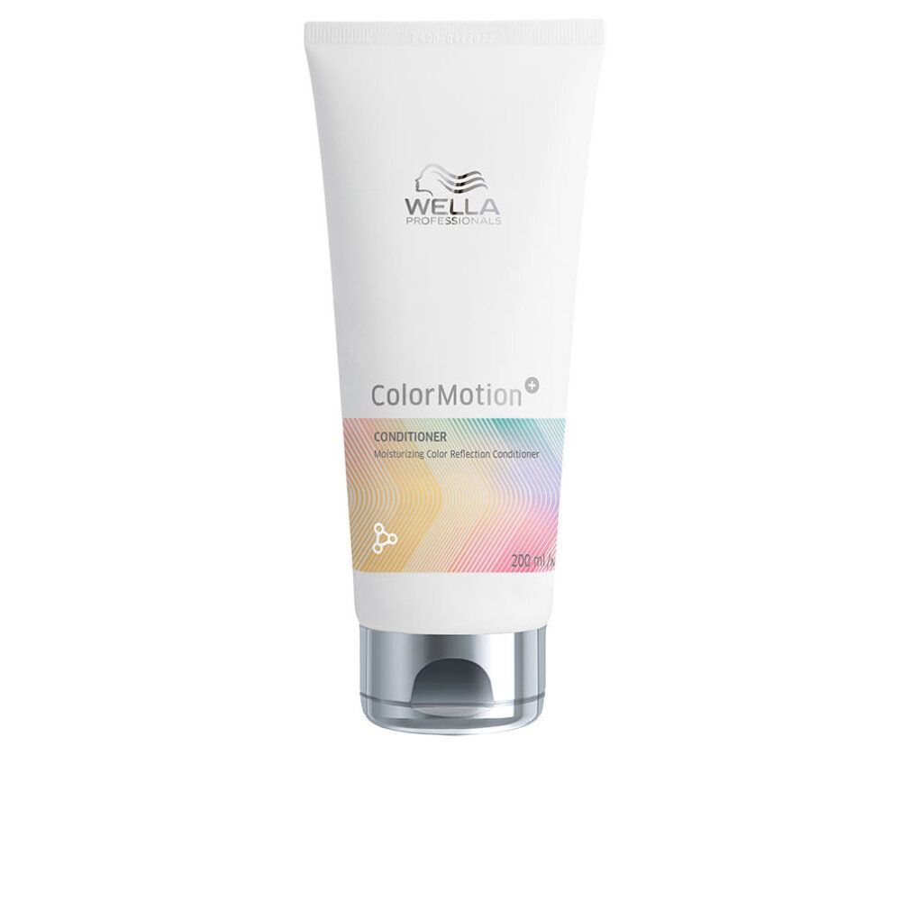 Weißer Conditioner-Tuben mit silbernem Verschluss. Farbverlauf-Etikett mit Produktnamen und Logo.