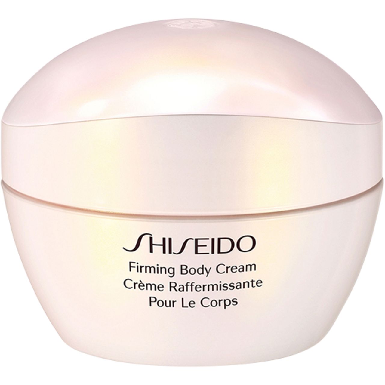 Cremebehälter mit Deckel. Aufschrift: SHISEIDO, Firming Body Cream, Crème Raffermissante Pour Le Corps.