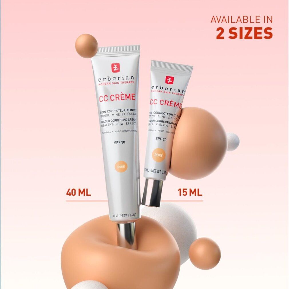 Erborian CC Crème Clair. Zwei Größen: 40 ml und 15 ml. Farbkorrigierende Creme. Mit SPF 30.