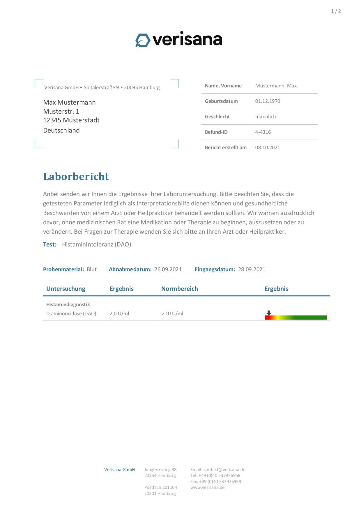 Verisana Histaminintoleranz Test 1 St