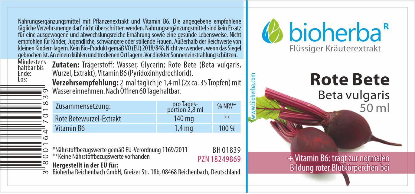 Rote Bete Beta vulgaris Tropfen Tinktur 50 ml PZN 18249869