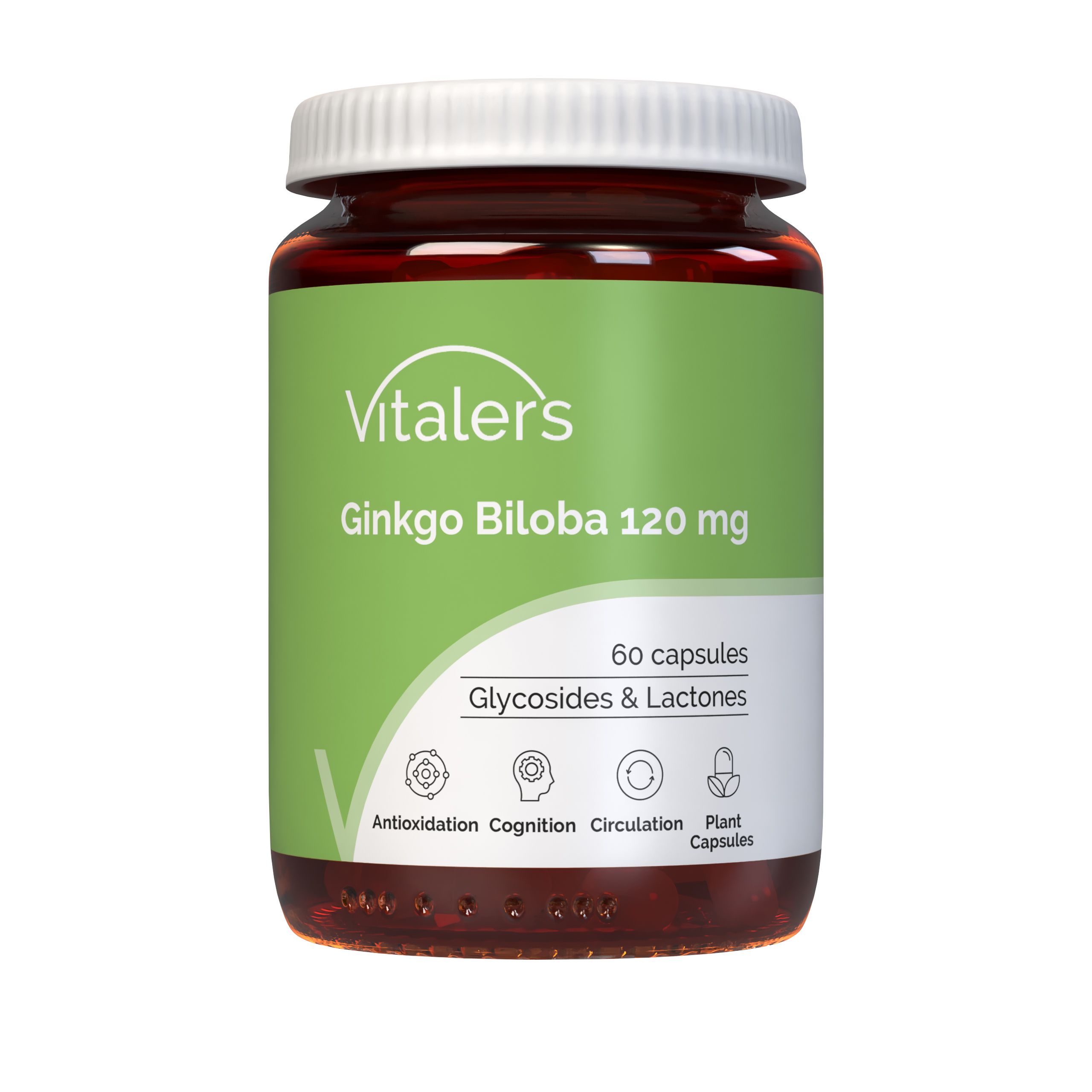 Vitaler's Ginkgo Biloba 120 mg Kapselbehälter. Enthält 60 Kapseln.