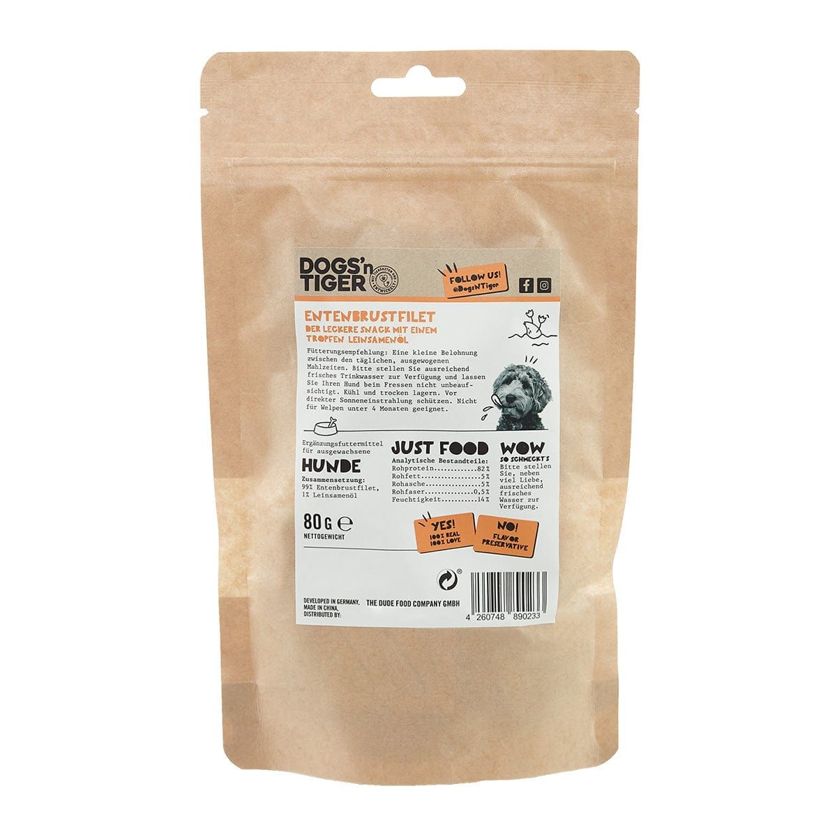 Dogs’n Tiger Adult Hunde Snacks Lecker Stückchen, Leckerlies, 100% Entenbrustfilet