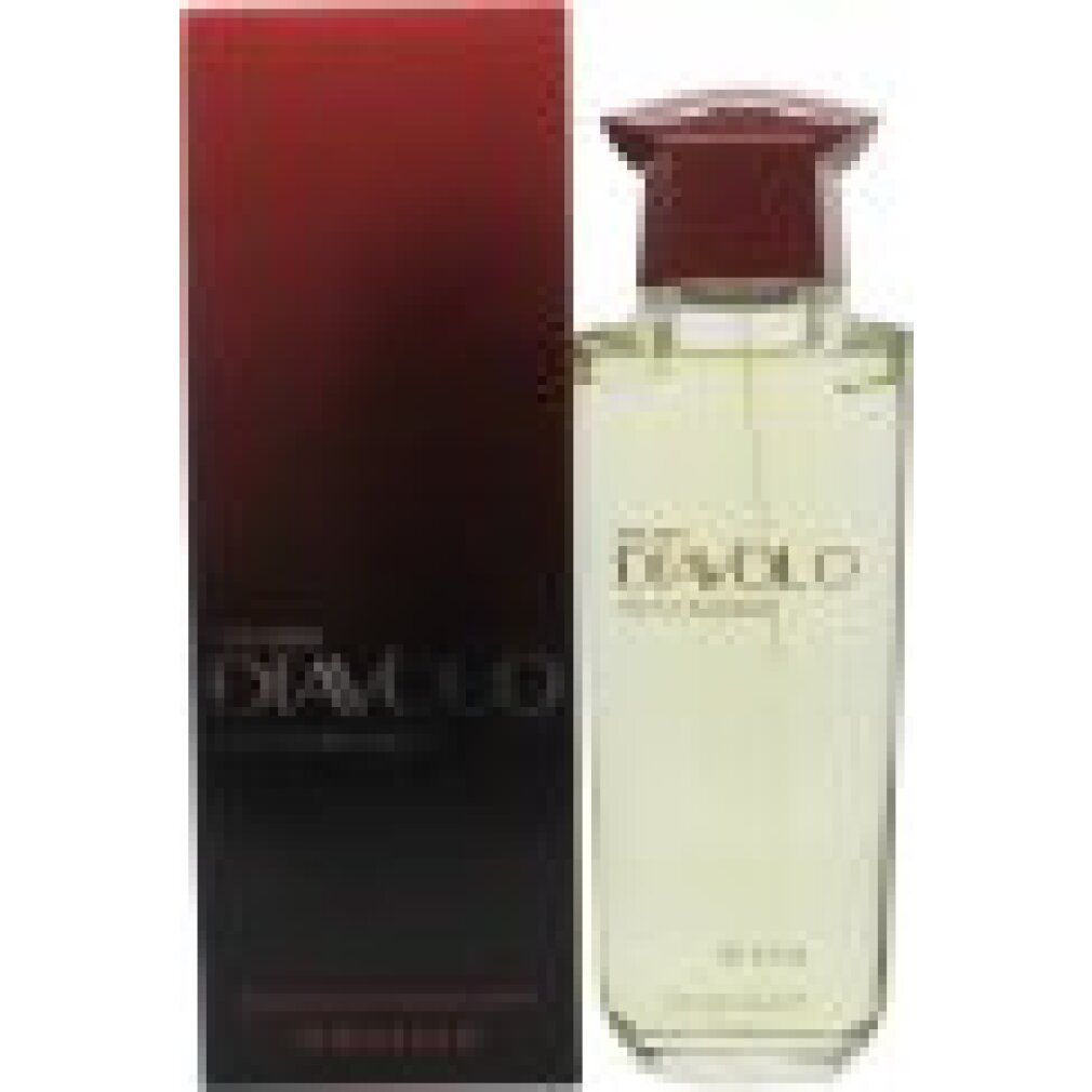 Flakon und Verpackung. Flakon mit braunem Verschluss. Verpackung mit "Diavolo" Schriftzug.