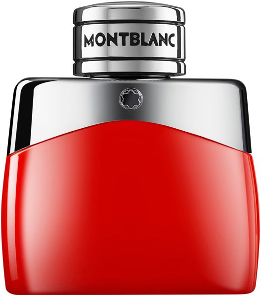 Montblanc Legend Red Eau de Parfum Flakon mit silbernem Verschluss.
