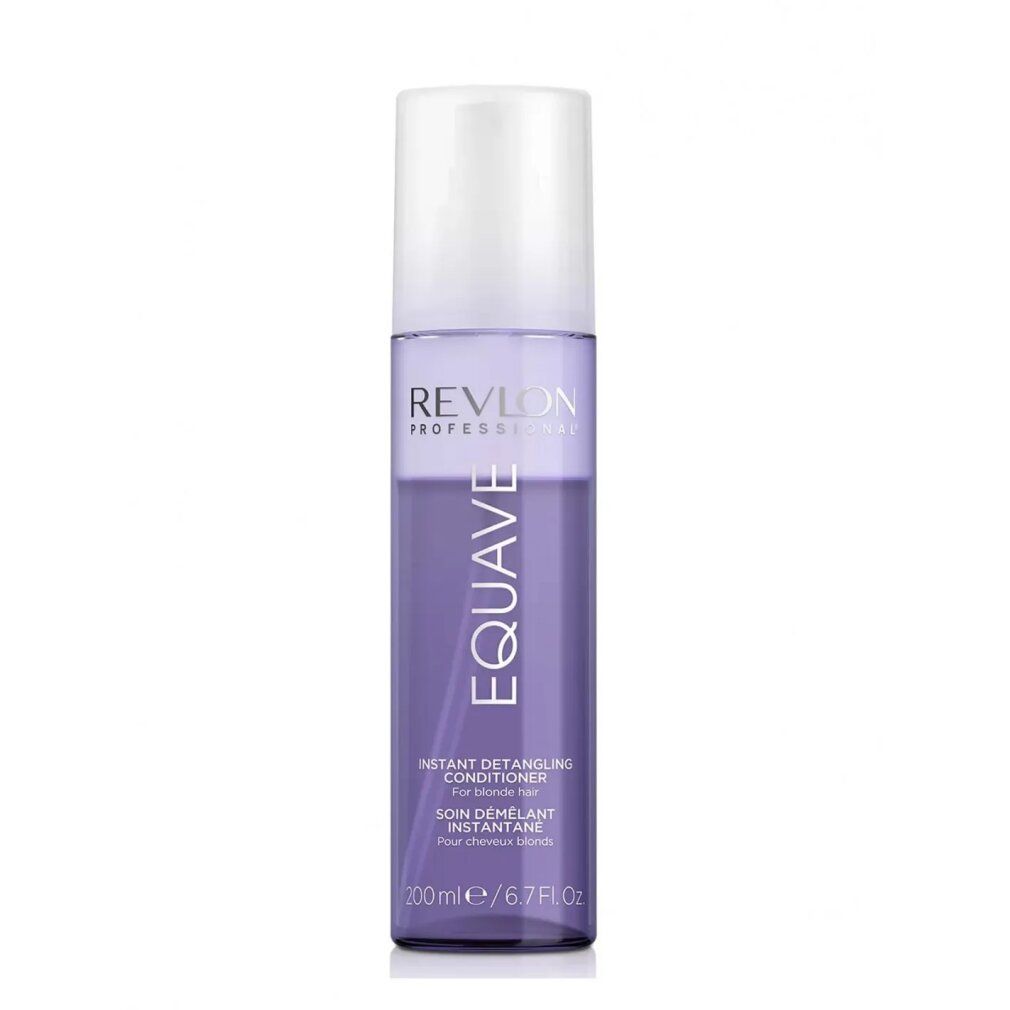 Revlon EQUAVE Instant Detangling Conditioner. Transparente Flasche mit silbernem Deckel. Produktname und Details aufgedruckt.