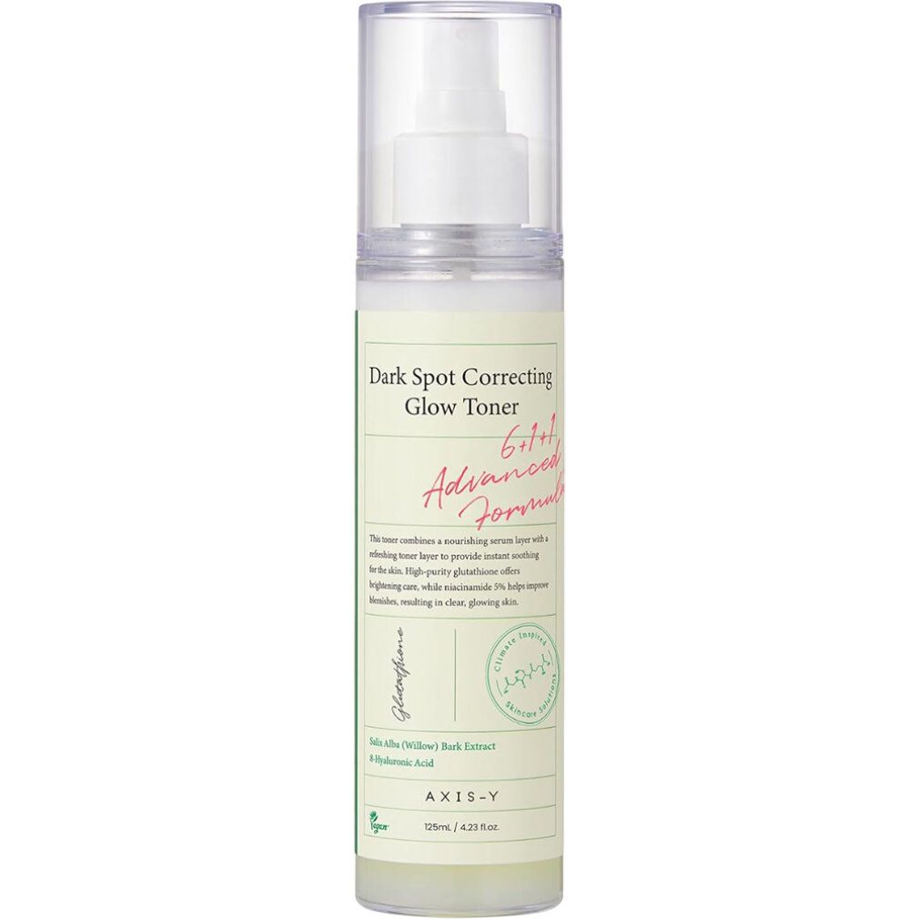 Axis-Y Dark Spot Correcting Glow Toner in einem Pumpspender, Vorderansicht. 125ml.