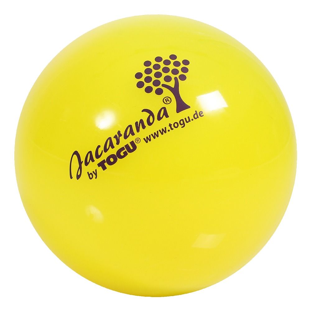 Gelber Ball mit Logo 'Jacaranda by TOGU' und Website-Adresse.