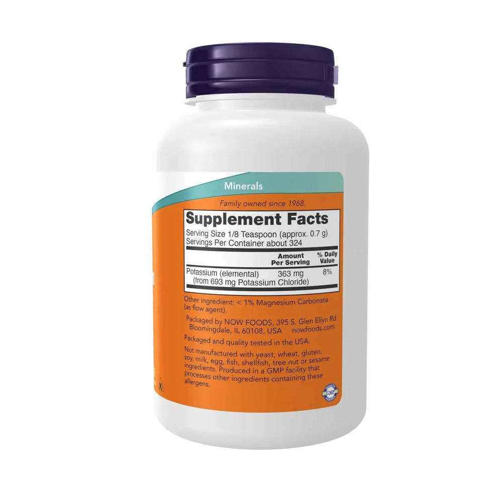 Rückseite der weißen Flasche. Etikett mit Nährwertangaben, Inhaltsstoffen und Herstellerinformationen. Enthält Kaliumchlorid.