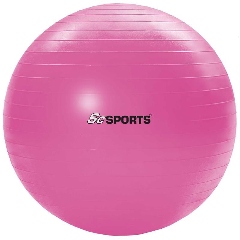Pinkfarbener Gymnastikball. Auf der Oberfläche ist der Markenname ScSPORTS® in Schwarz aufgedruckt.