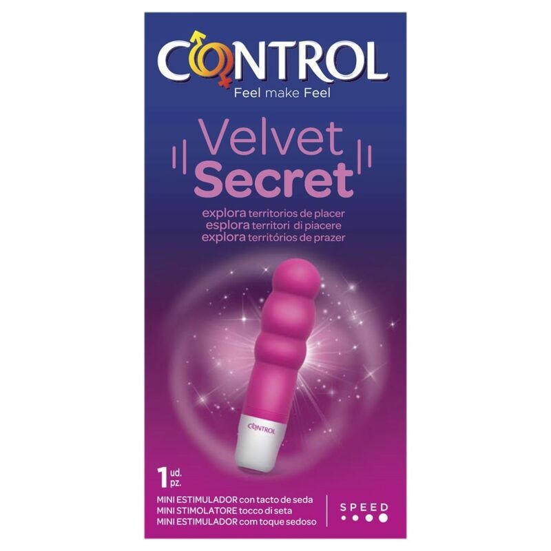 Verpackung eines pinken Mini-Stimulators mit geripptem Silikonschaft und weißem Griff.