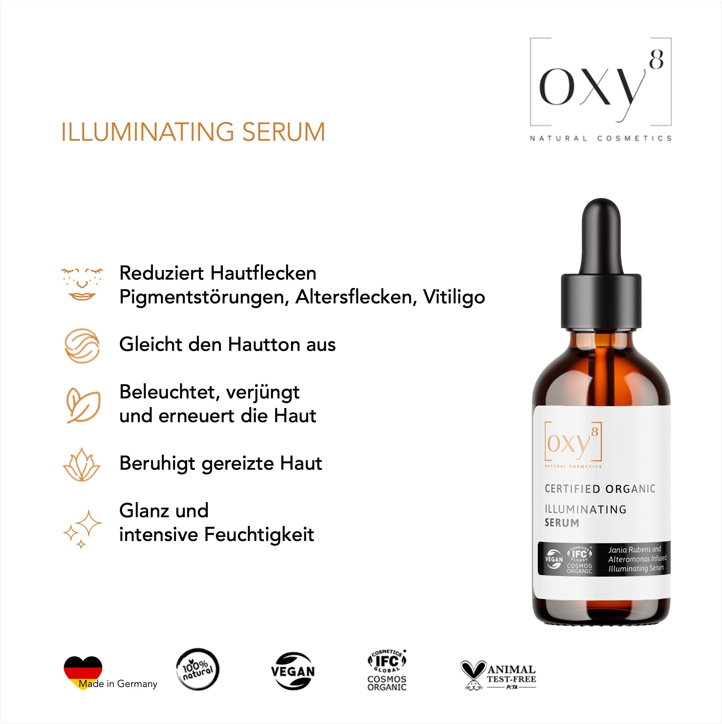 oxy8 Naturkosmetik Illuminating Serum - Bei Pigmentstörungen, Altersflecken, beruhigt gereizte Haut 30 ml