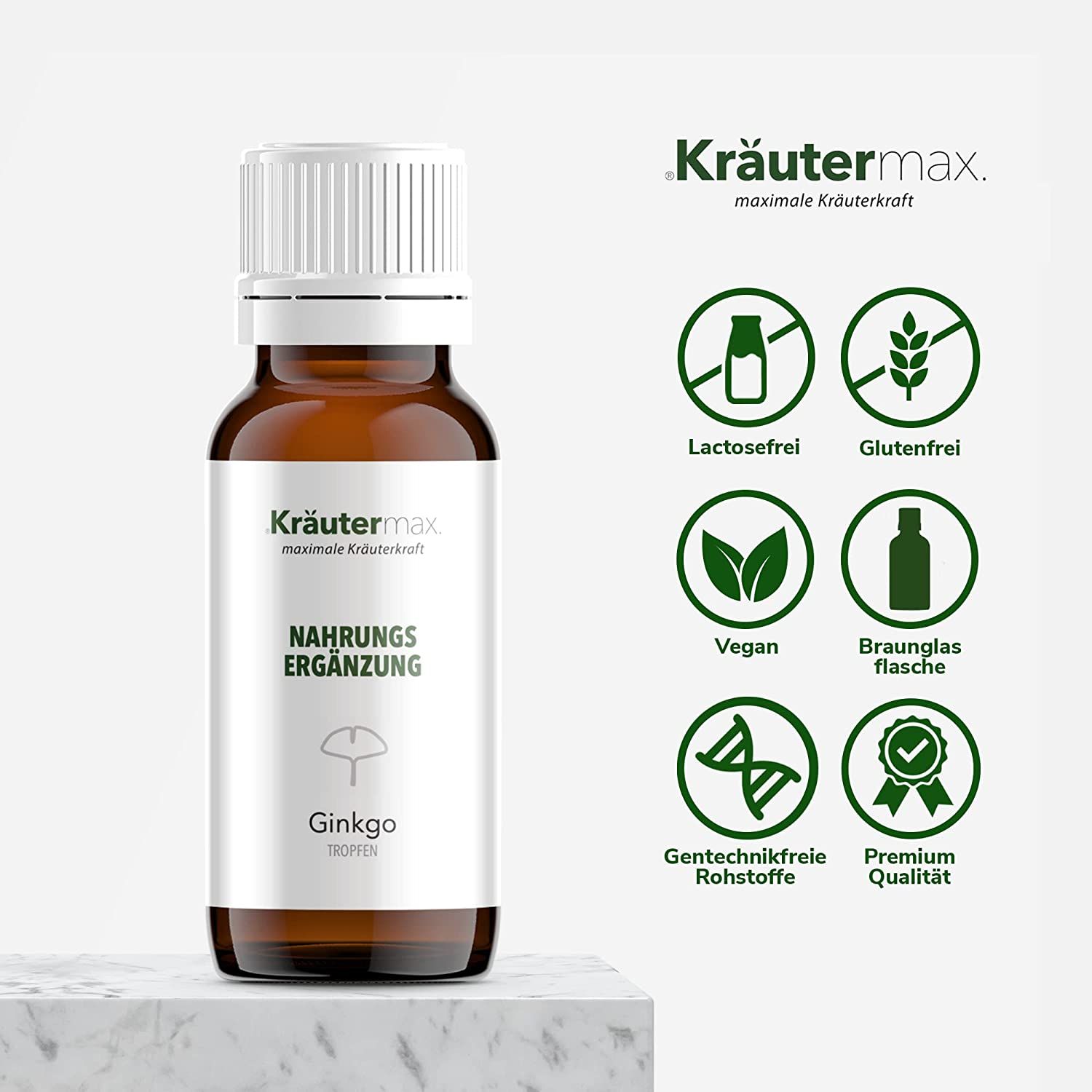 Kräutermax Ginkgo Tropfen mit Ginkgoblattextrakt aus Ginkgoblatt (Ginkgo biloba) 50 ml zum Einnehmen