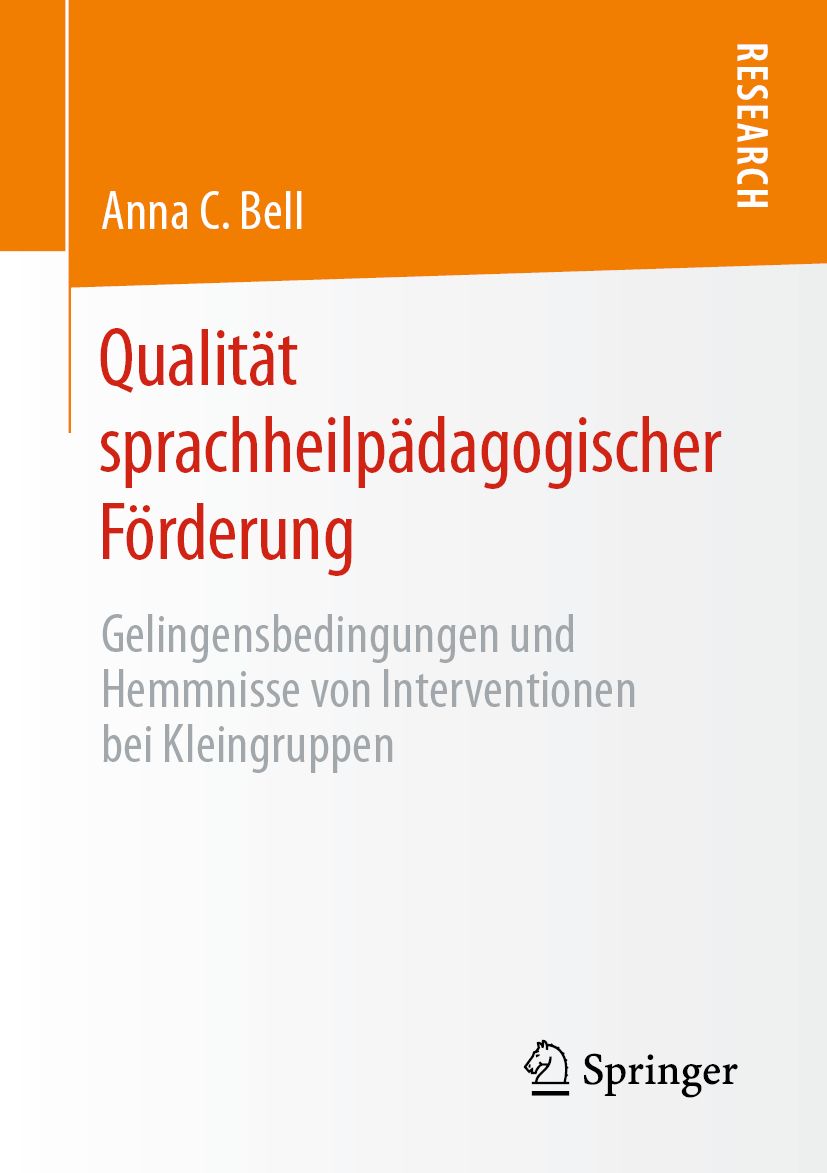 Buchcover: "Qualität sprachheilpädagogischer Förderung" von Anna C. Bell. Verlag Springer. Titel in Rot auf weißem Hintergrund.