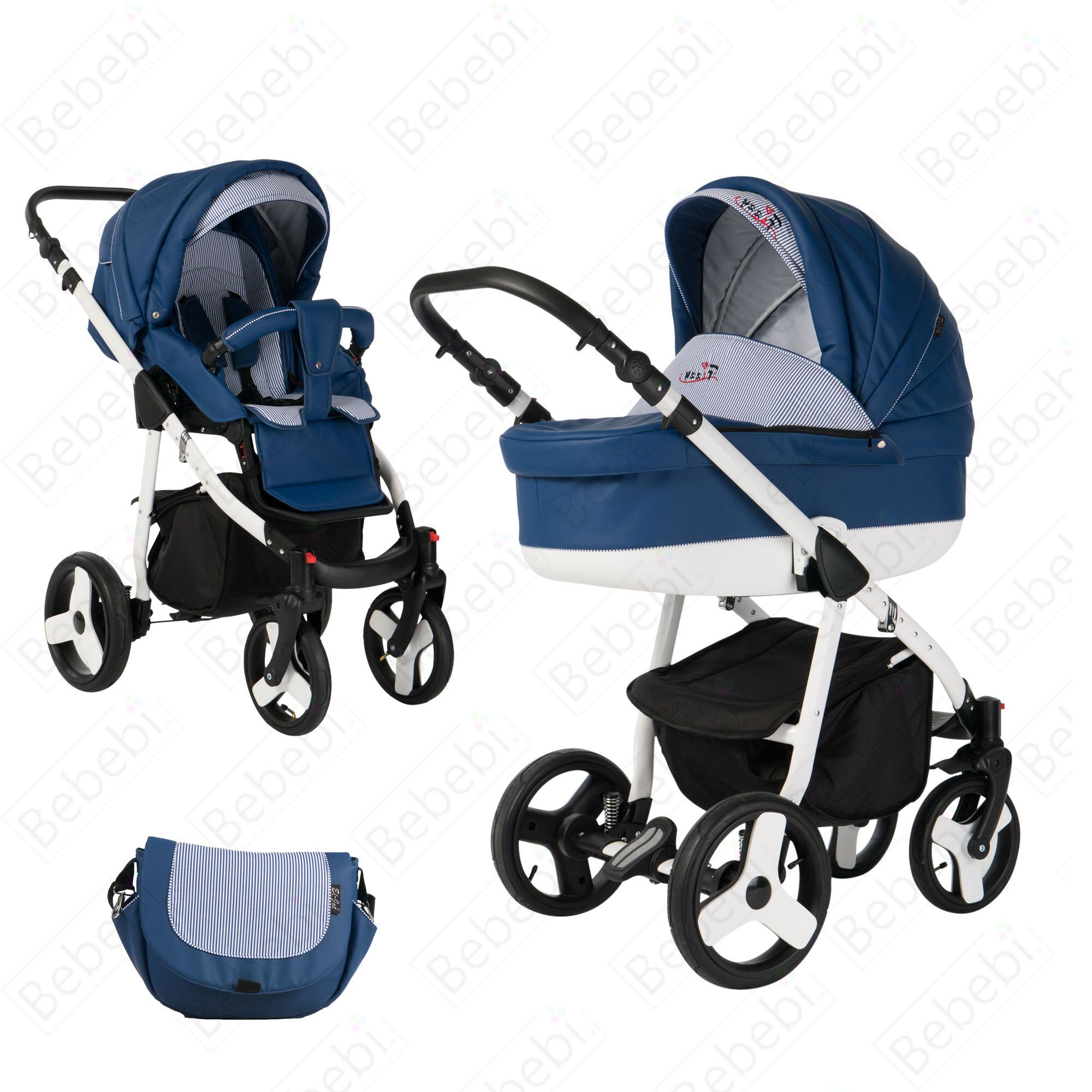 Bebebi Fizzy Luftreifen Weiß 2 in 1 Kinderwagen Hartgummireifen, Marine