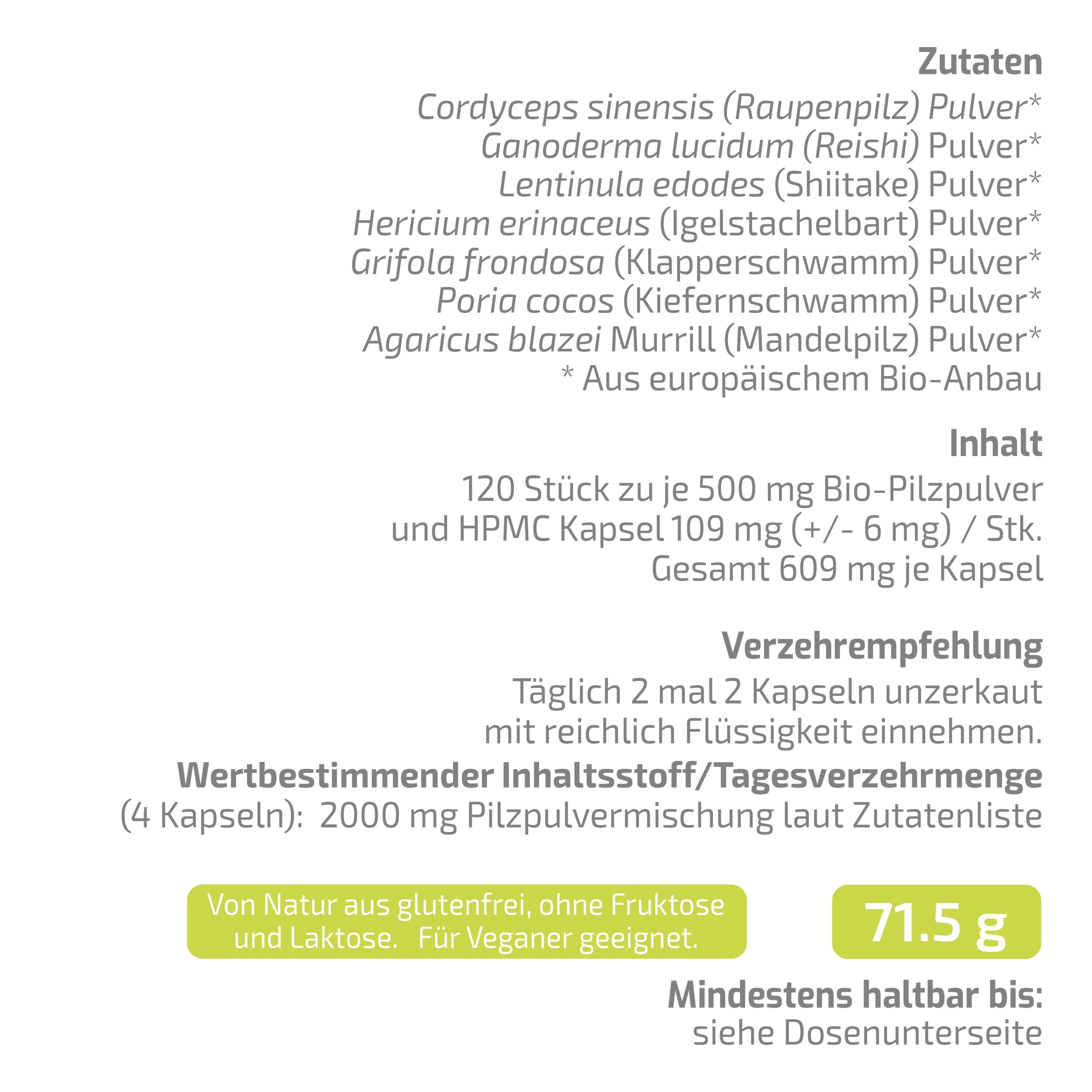 BEAUVITAL® Powerimmune Bio Vitalpilzmischung Kapseln, Cordyceps Reishi Shiitake Hericium Agaricus
