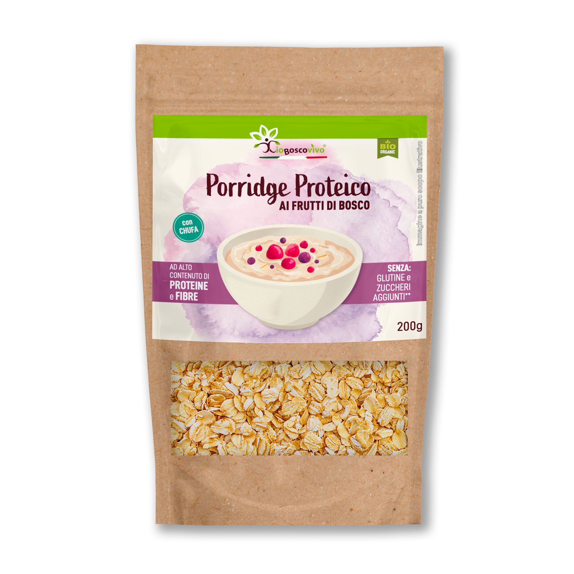 IoBoscoVivo Porridge Proteico BIO Senza Glutine | Chufa, Frutti di Bosco Senza Zuccheri aggiunti