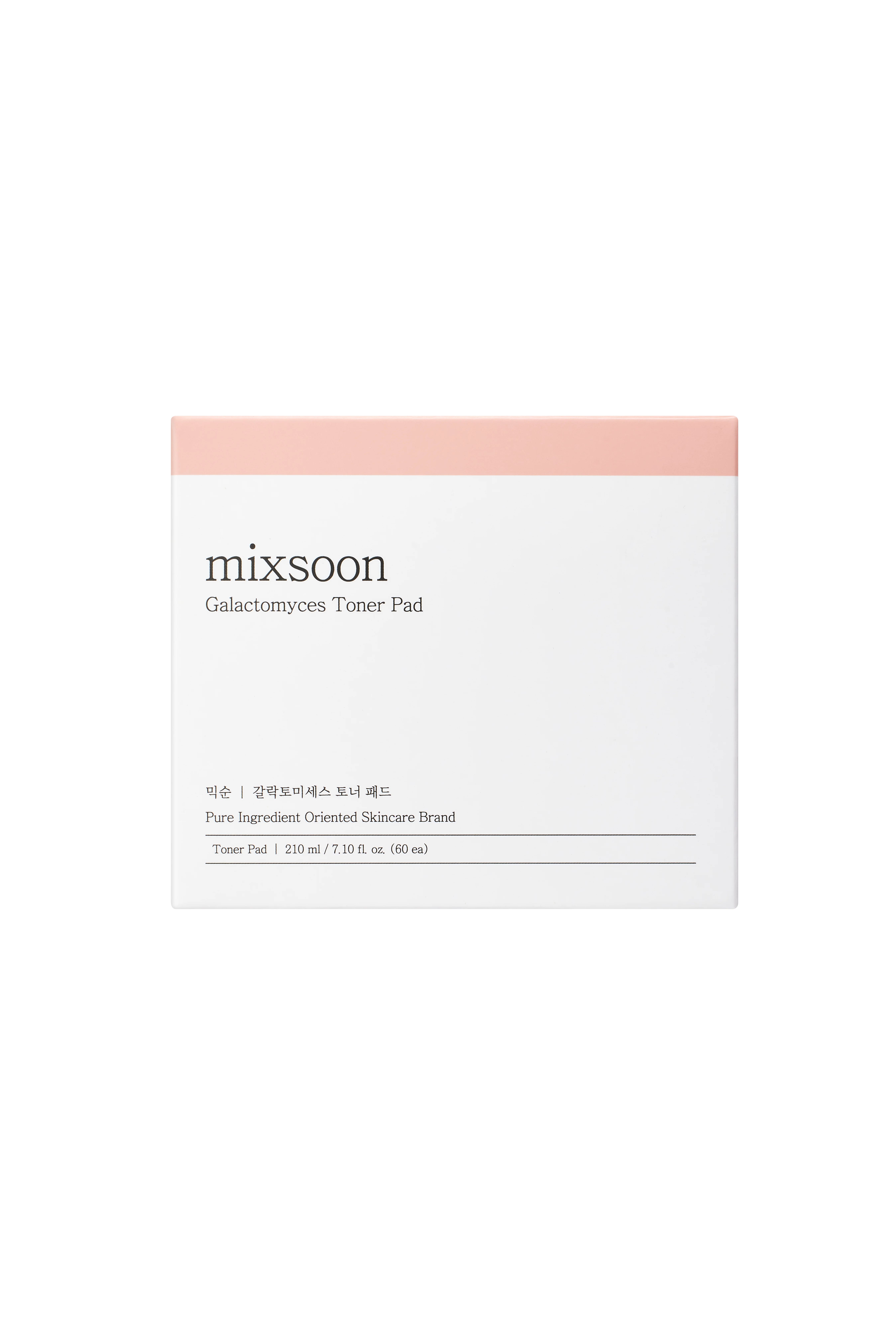 Weiße Verpackung mit rosa Oberteil. Aufschrift: mixsoon Galactomyces Toner Pad. Text in koreanischer und englischer Sprache.