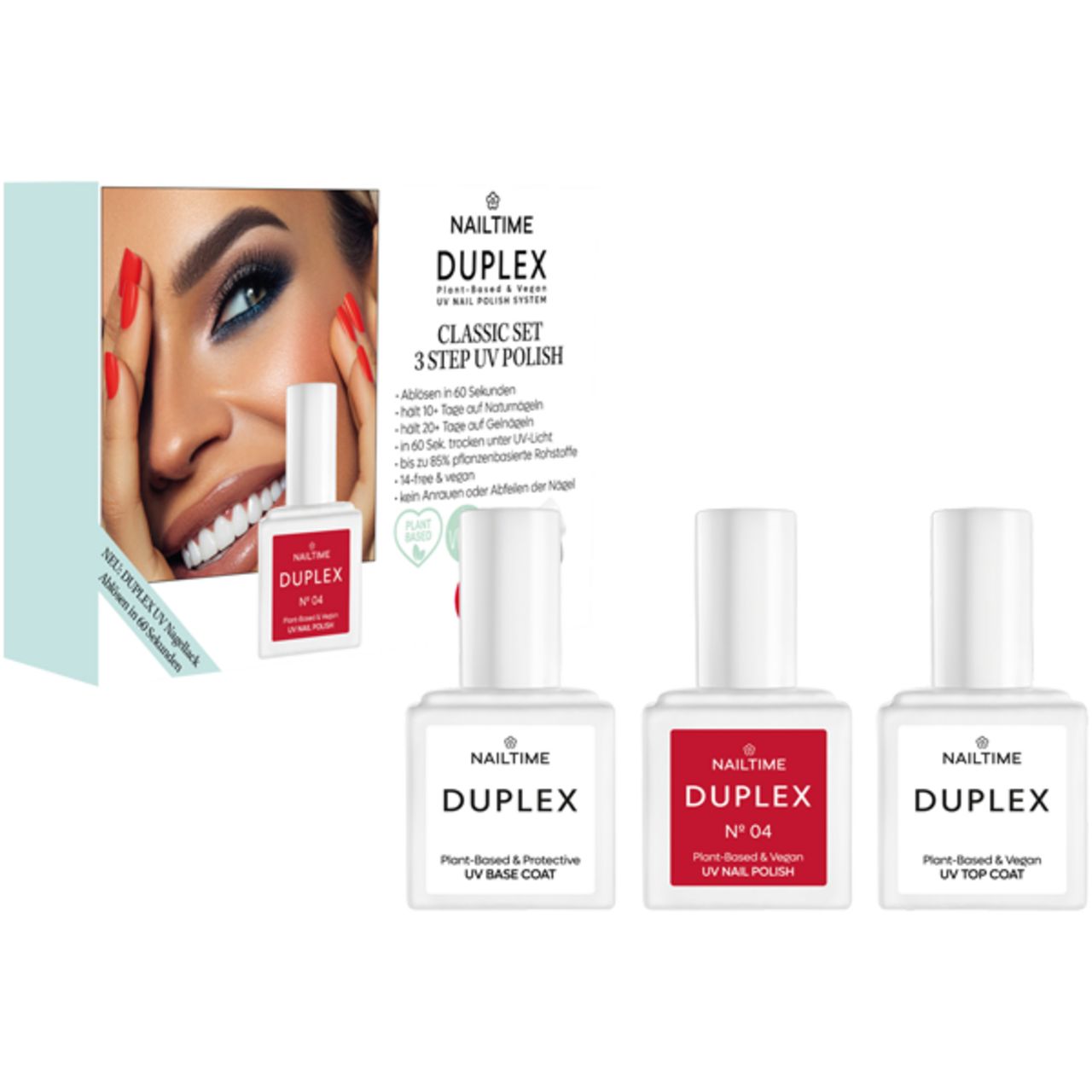 Nailtime, Duplex Classic Collection = UV Base Coat + UV Top Coat + Nail Polish 04