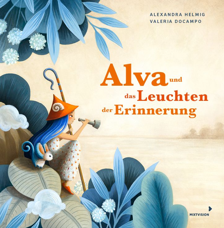 Buchcover mit Illustration. Titel: Alva und das Leuchten der Erinnerung. Eine Figur mit Hut und Fernrohr blickt aufs Meer.