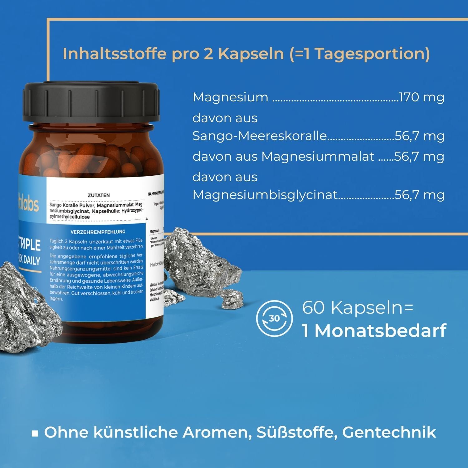 Viktilabs Mag-Triple® Daily: Hochverträglicher Dreifach-Magnesium-Komplex ohne Citrate
