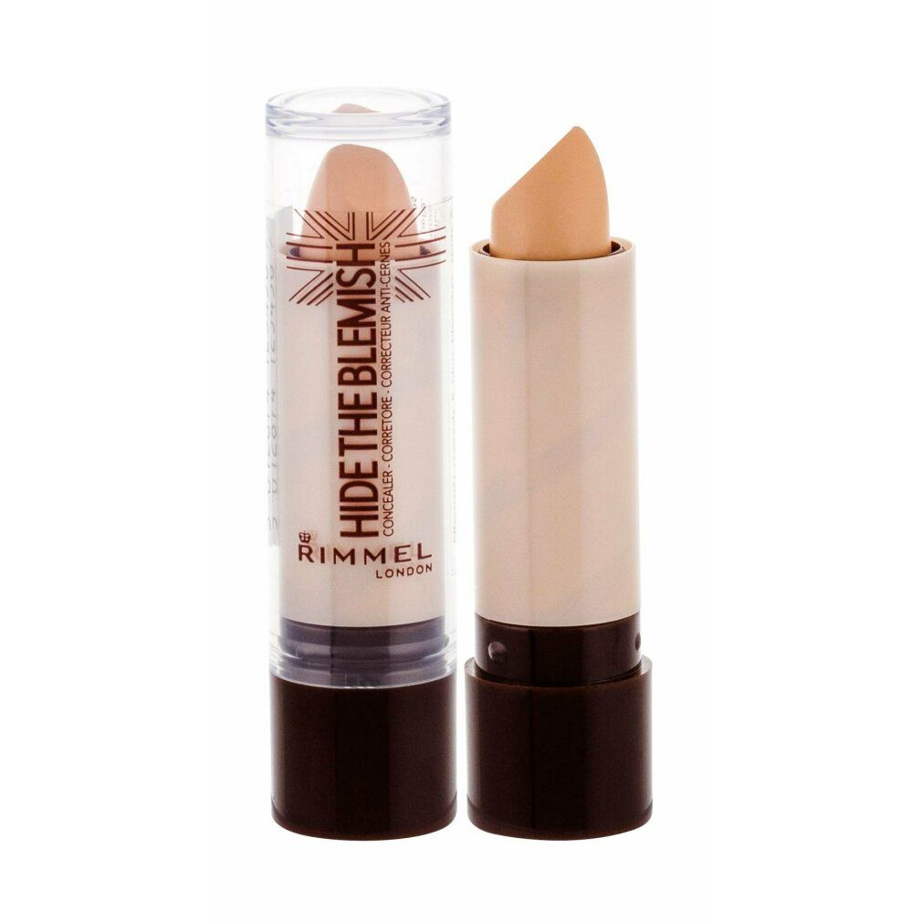 Concealer-Stift mit Deckel. Beige Farbe. Aufschrift: HIDE THE BLEMISH, RIMMEL LONDON.