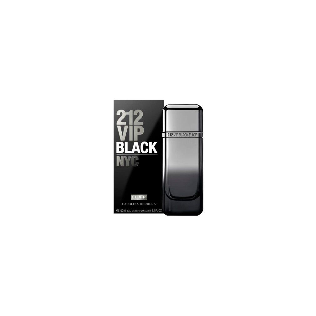 Schwarzer Flakon und Verpackung. Aufschrift: 212 VIP BLACK NYC. Elixir.