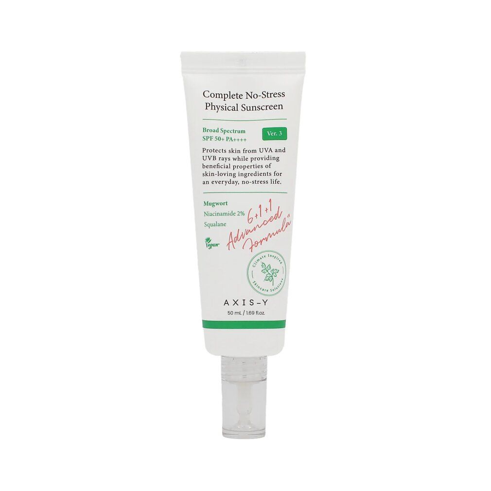 AXIS-Y Complete No-Stress Physical Sunscreen Tube, SPF 50+ PA++++, Ver. 3, isoliert.
