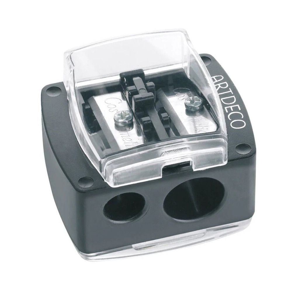 Artdeco Spitzer Duo. Schwarzer Spitzer mit transparentem Deckel. Zwei Öffnungen für Stifte.