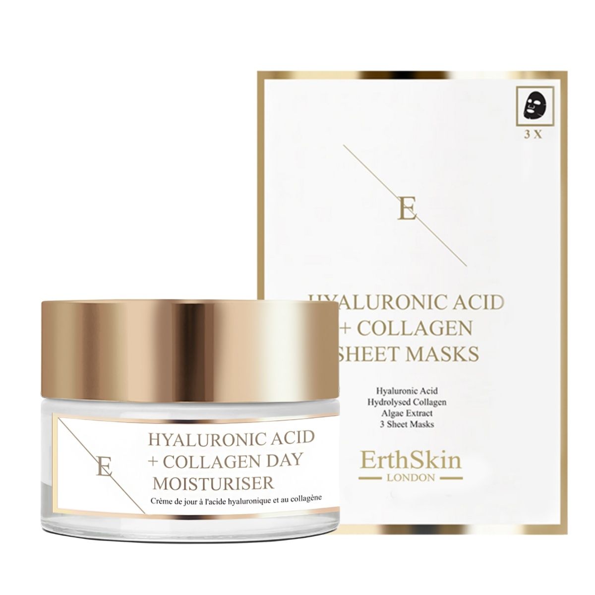 ErthSkin London Tagescreme mit Hyaluronsäure und Kollagen + Maske mit Hyaluronsäure und Kollagen set
