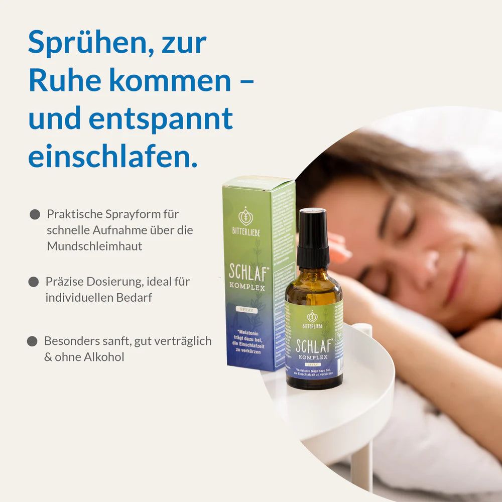 BitterLiebe - Schlaf Komplex Spray - 1mg Melatonin pro Tagesdosis - Schlaf Unterstützung