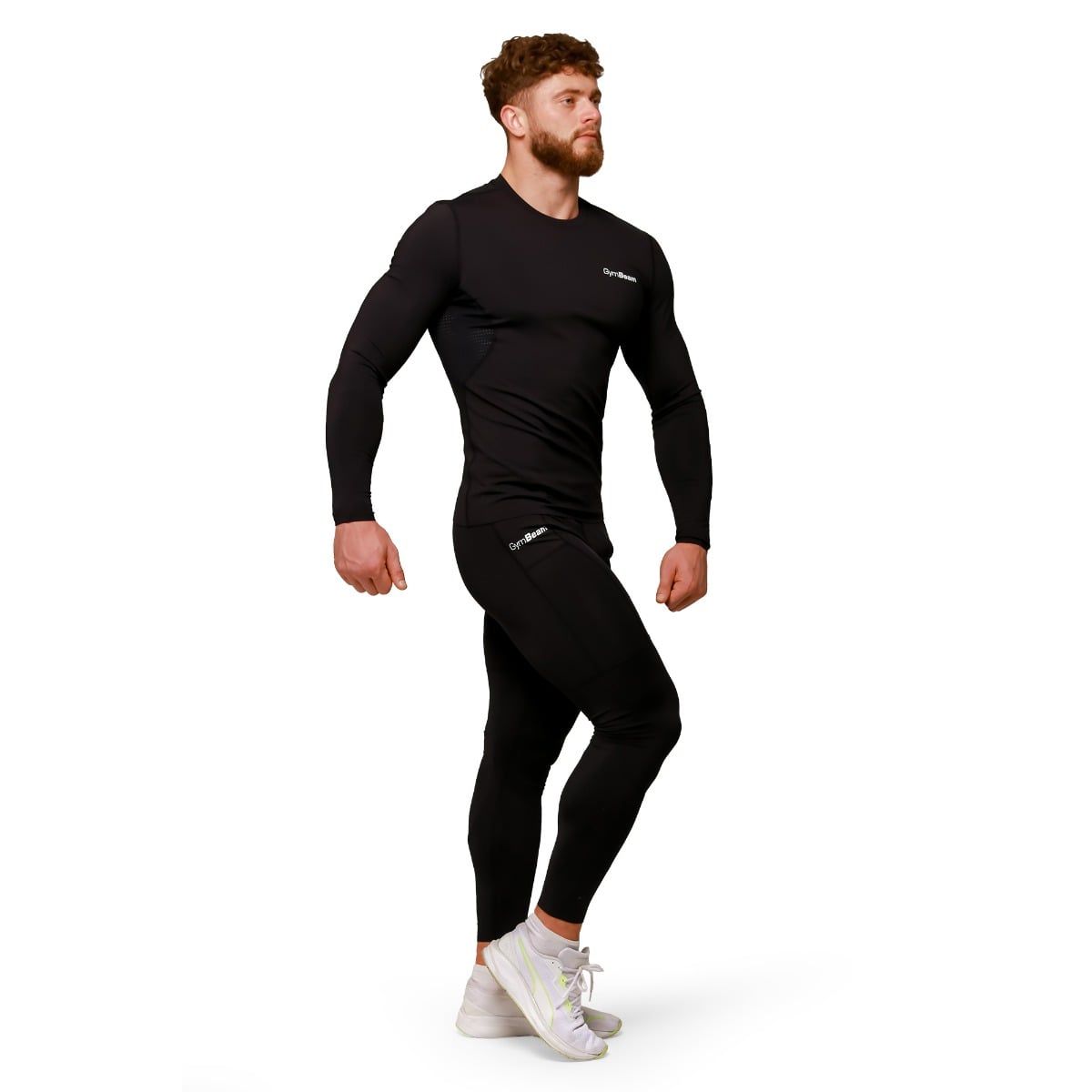 GymBeam Leggings Herren Slim mit Taschen Black Mid Kompression